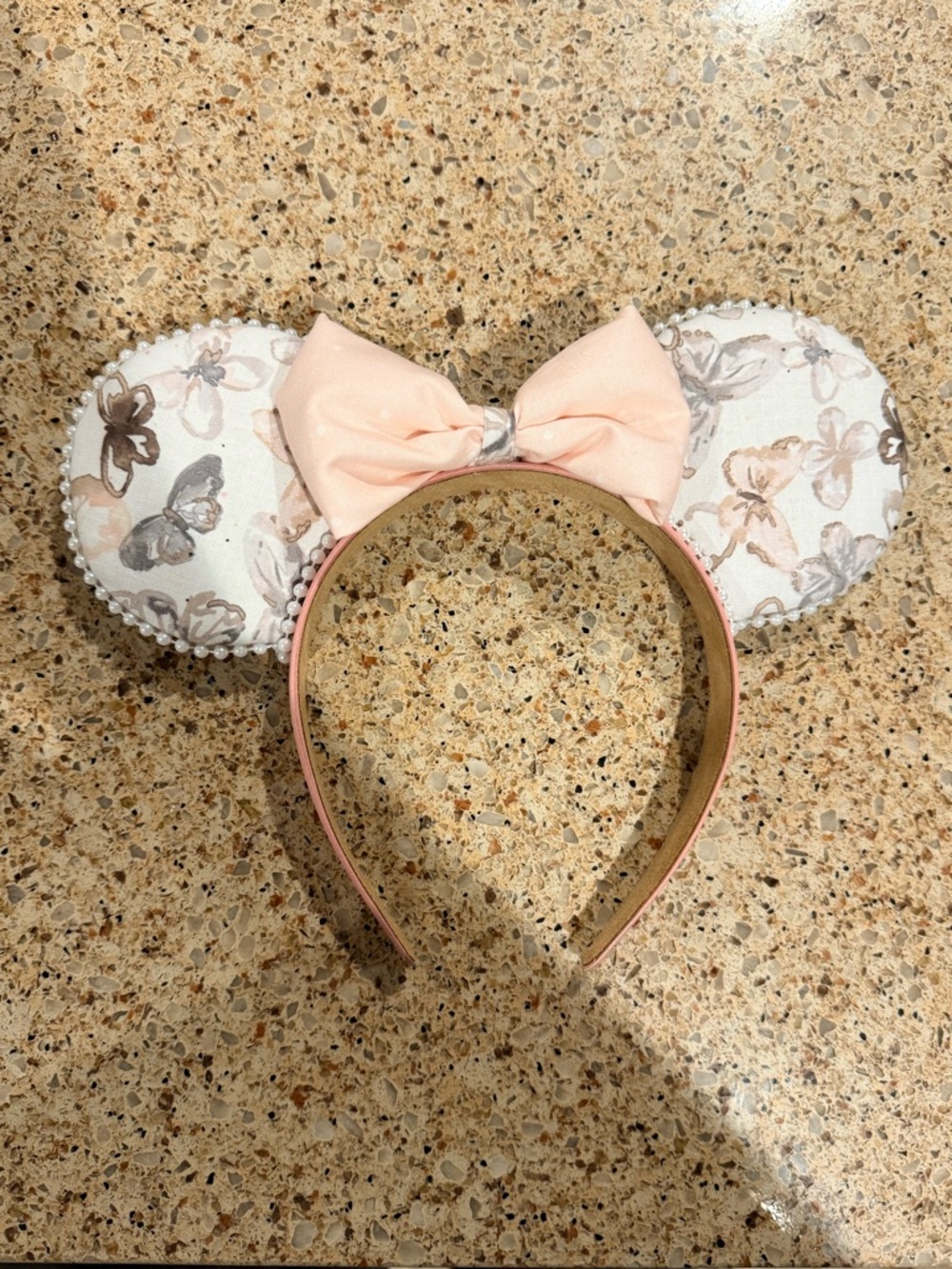 Peach Floral Disney Minnie Mouse Ears Headband with Bow